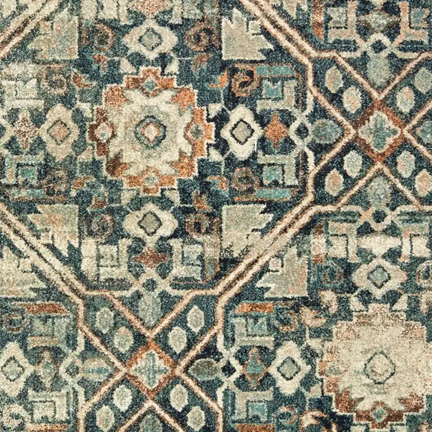 Blue And Ivory Geometric Distressed Area Rug Photo 5