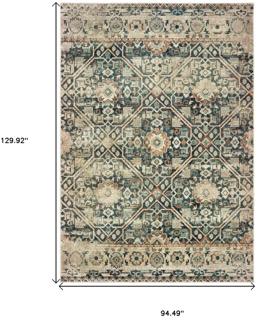 Blue And Ivory Geometric Distressed Area Rug Photo 3