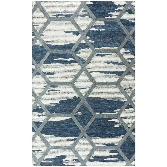 Blue And Ivory Geometric Hand Tufted Area Rug Photo 1