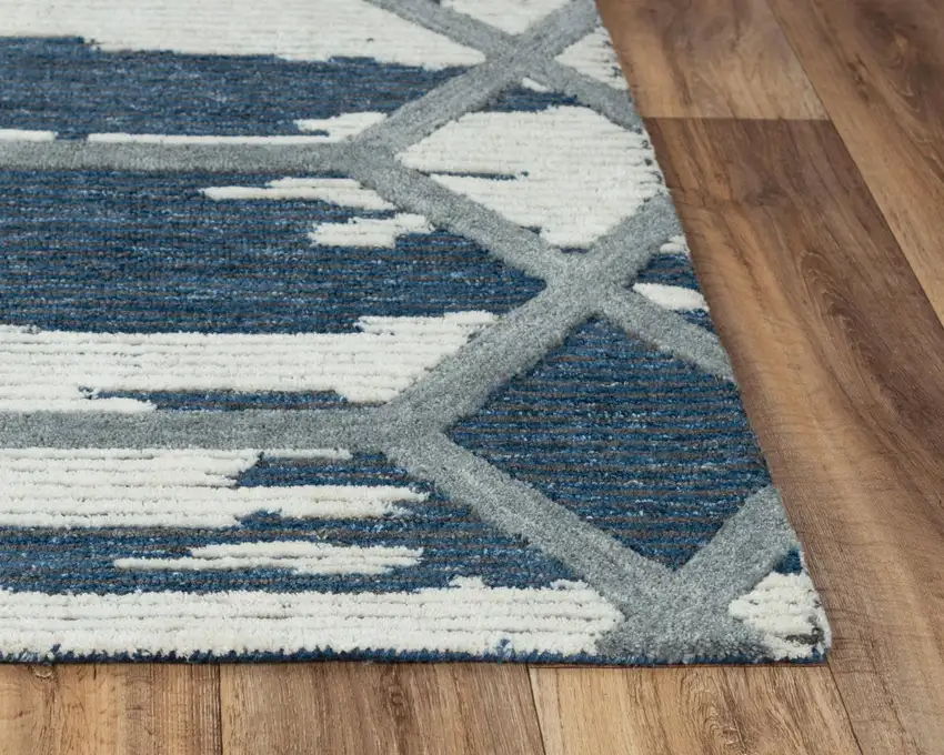 Blue And Ivory Geometric Hand Tufted Area Rug Photo 2