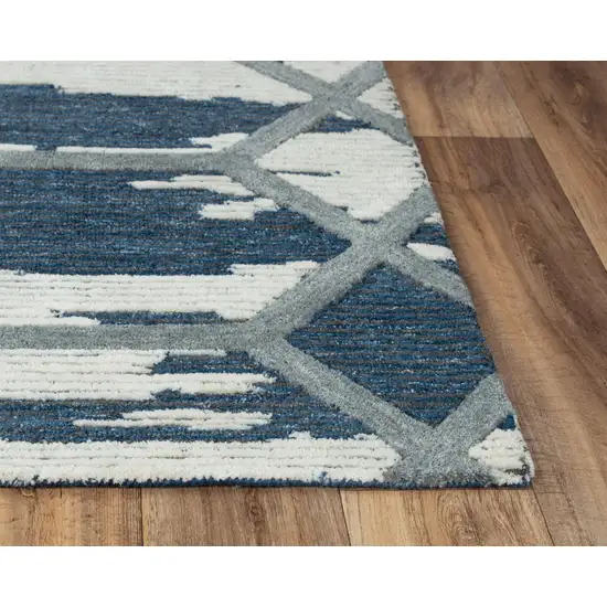 Blue And Ivory Geometric Hand Tufted Area Rug Photo 2