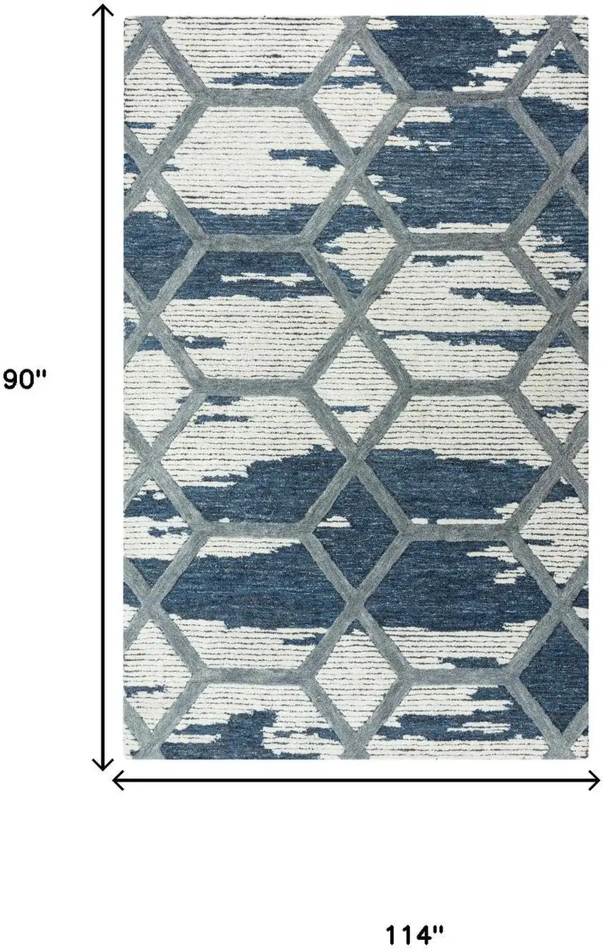 Blue And Ivory Geometric Hand Tufted Area Rug Photo 5