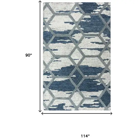 Blue And Ivory Geometric Hand Tufted Area Rug Photo 5