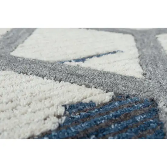 Blue And Ivory Geometric Hand Tufted Area Rug Photo 3
