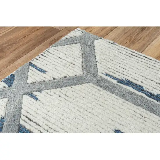 Blue And Ivory Geometric Hand Tufted Area Rug Photo 4