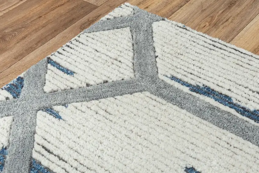 Blue And Ivory Geometric Hand Tufted Area Rug Photo 4