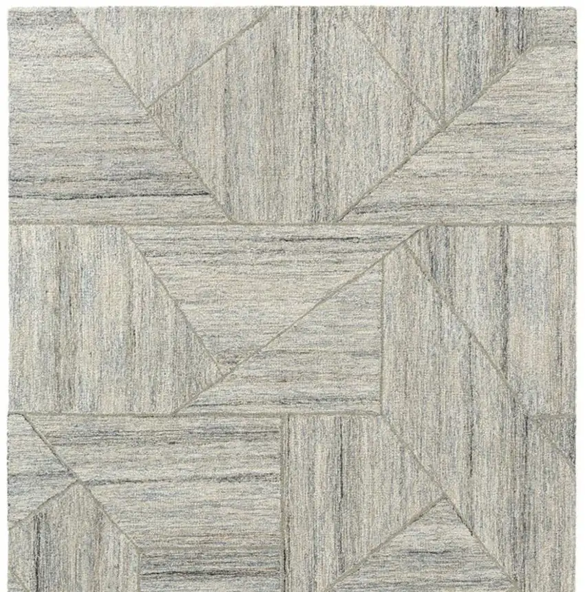 Blue And Ivory Geometric Hand Tufted Square Rug Photo 3