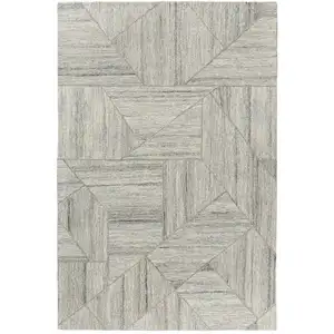 Photo of Blue And Ivory Geometric Hand Tufted Square Rug