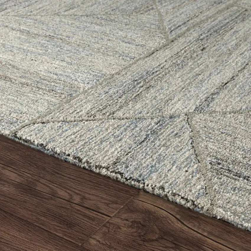 Blue And Ivory Geometric Hand Tufted Square Rug Photo 4