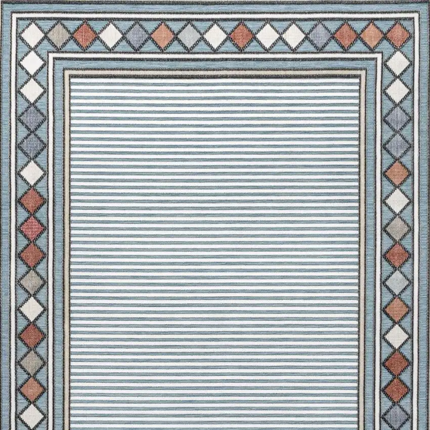 Blue And Ivory Geometric Indoor Outdoor Area Rug Photo 3