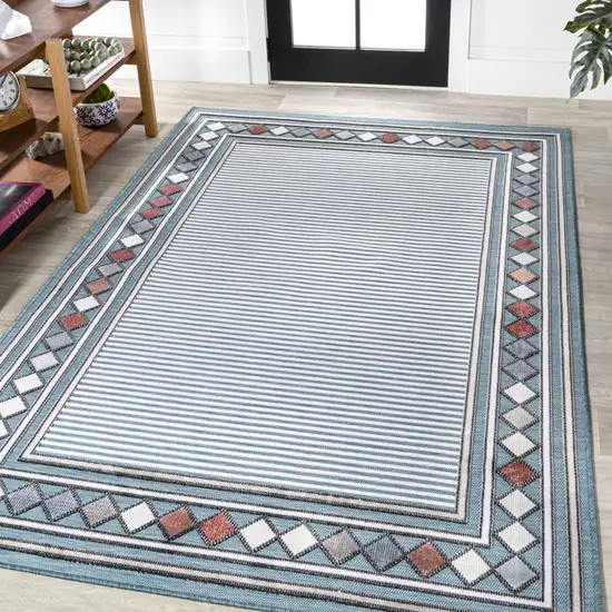 Blue And Ivory Geometric Indoor Outdoor Area Rug Photo 5