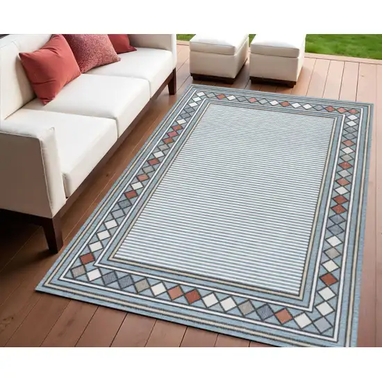 Blue And Ivory Geometric Indoor Outdoor Area Rug Photo 1