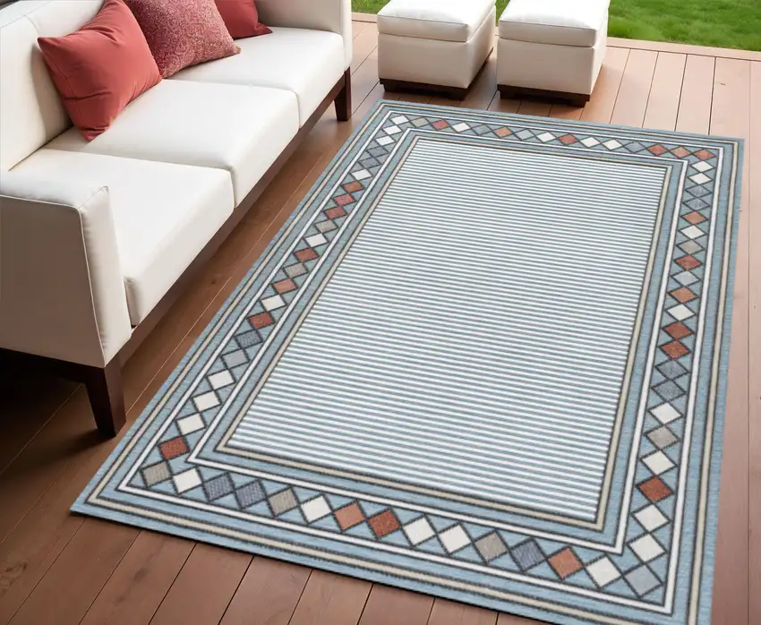 Blue And Ivory Geometric Indoor Outdoor Area Rug Photo 1