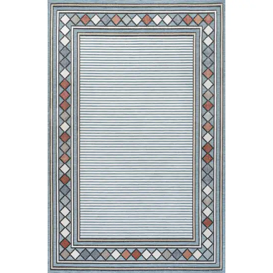 Blue And Ivory Geometric Indoor Outdoor Area Rug Photo 1