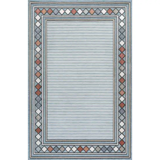 Blue And Ivory Geometric Indoor Outdoor Area Rug Photo 3