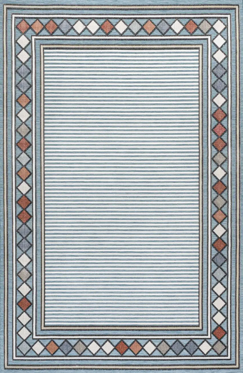 Blue And Ivory Geometric Indoor Outdoor Area Rug Photo 3