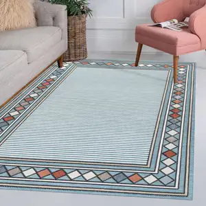 Photo of Blue And Ivory Geometric Indoor Outdoor Area Rug