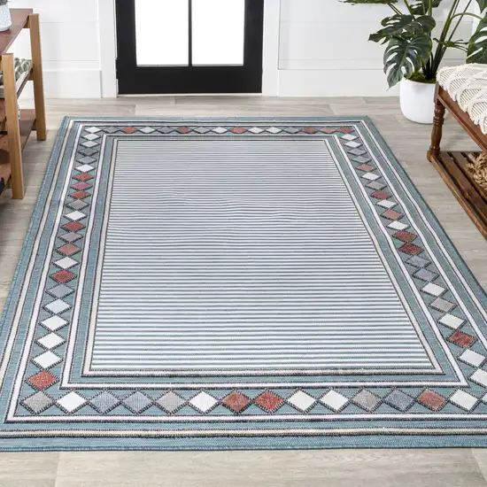Blue And Ivory Geometric Indoor Outdoor Area Rug Photo 7