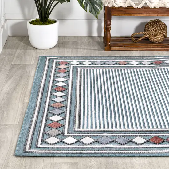 Blue And Ivory Geometric Indoor Outdoor Area Rug Photo 6