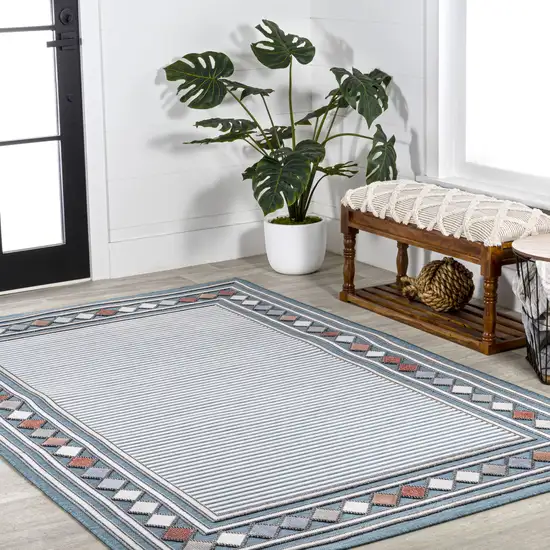 Blue And Ivory Geometric Indoor Outdoor Area Rug Photo 8