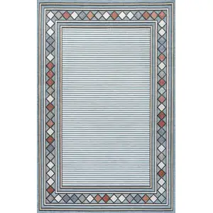 Photo of Blue And Ivory Geometric Indoor Outdoor Area Rug