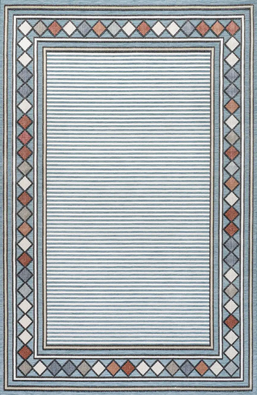 Blue And Ivory Geometric Indoor Outdoor Area Rug Photo 1