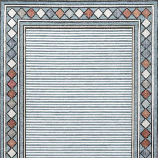 Blue And Ivory Geometric Indoor Outdoor Area Rug Photo 3