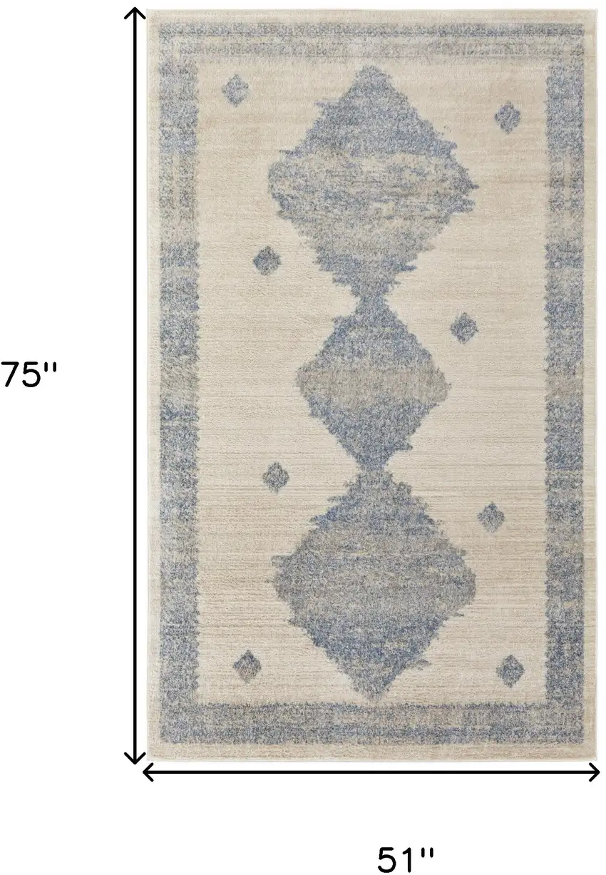 Blue And Ivory Geometric Power Loom Distressed Area Rug Photo 10