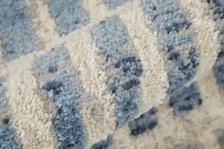 Blue And Ivory Geometric Power Loom Distressed Area Rug Photo 9