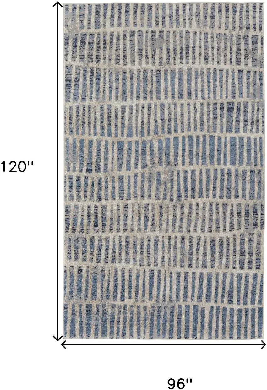 Blue And Ivory Geometric Power Loom Distressed Area Rug Photo 10
