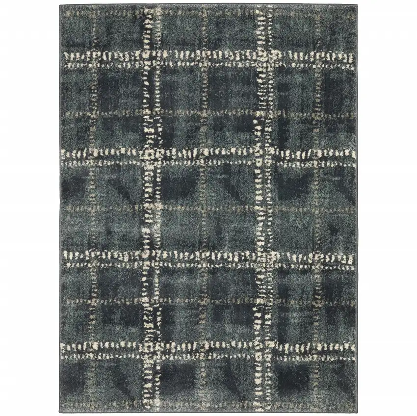 Blue And Ivory Geometric Power Loom Stain Resistant Area Rug Photo 1