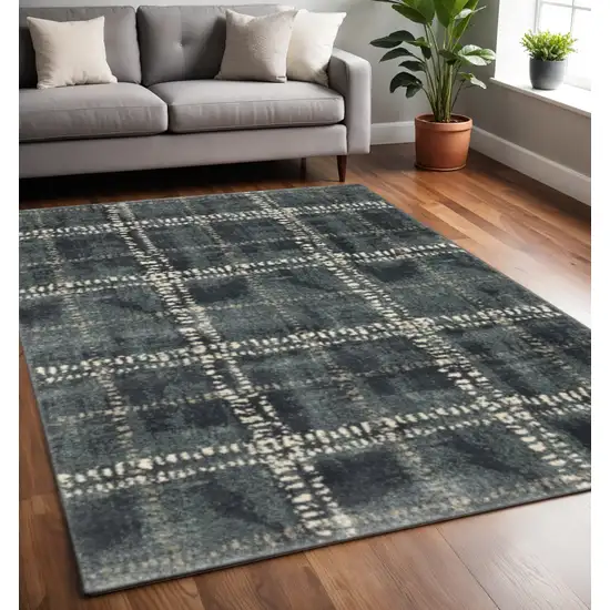 Blue And Ivory Geometric Power Loom Stain Resistant Area Rug Photo 1