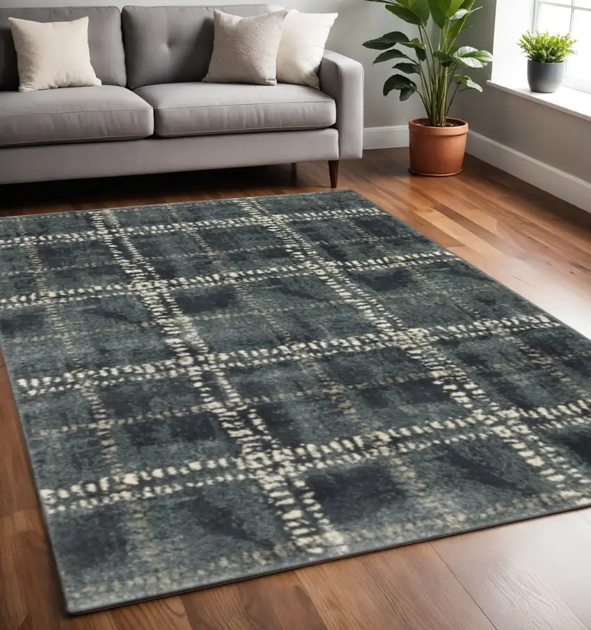 Blue And Ivory Geometric Power Loom Stain Resistant Area Rug Photo 1