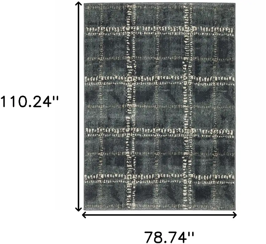 Blue And Ivory Geometric Shag Area Rug Photo 3