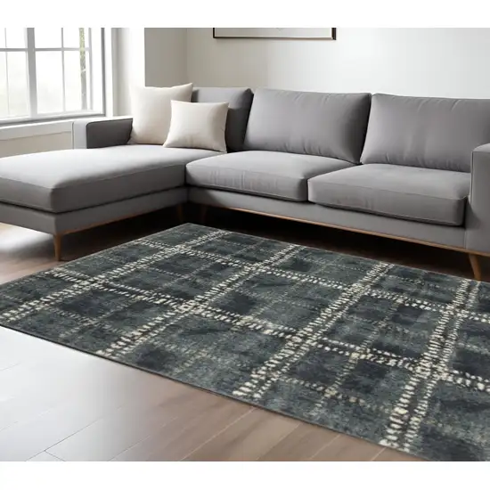 Blue And Ivory Geometric Power Loom Stain Resistant Area Rug Photo 1