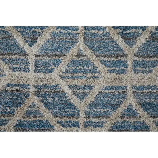 Blue And Ivory Geometric Power Loom Stain Resistant Area Rug Photo 9