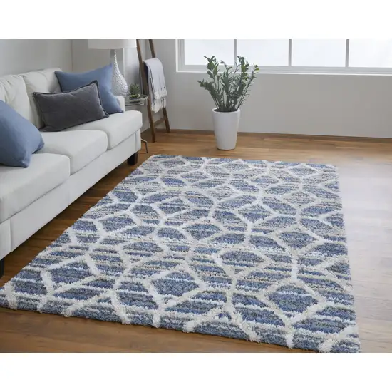 Blue And Ivory Geometric Power Loom Stain Resistant Area Rug Photo 5