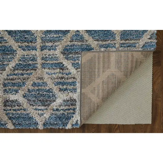 Blue And Ivory Geometric Power Loom Stain Resistant Area Rug Photo 4