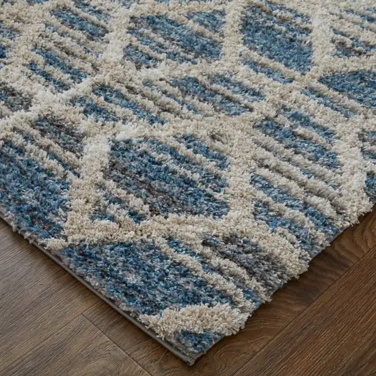 Blue And Ivory Geometric Power Loom Stain Resistant Area Rug Photo 3
