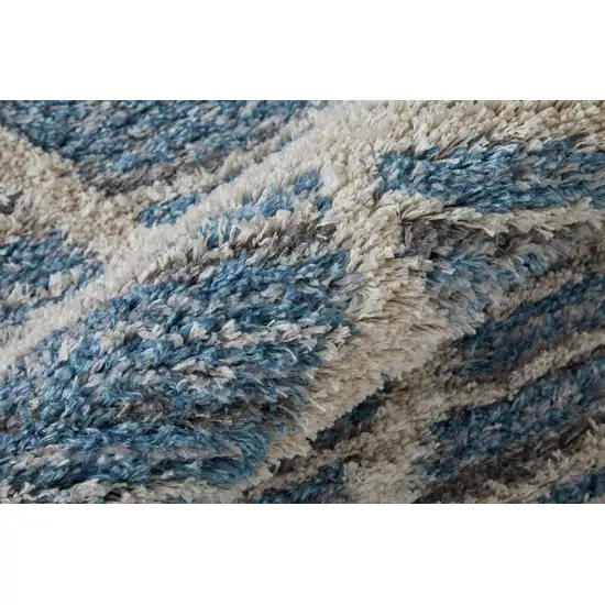 Blue And Ivory Geometric Power Loom Stain Resistant Area Rug Photo 8