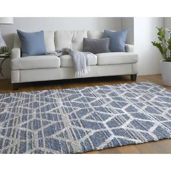 Blue And Ivory Geometric Power Loom Stain Resistant Area Rug Photo 7
