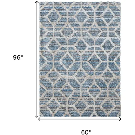 Blue And Ivory Geometric Power Loom Stain Resistant Area Rug Photo 10