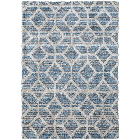 Blue And Ivory Geometric Power Loom Stain Resistant Area Rug Photo 1