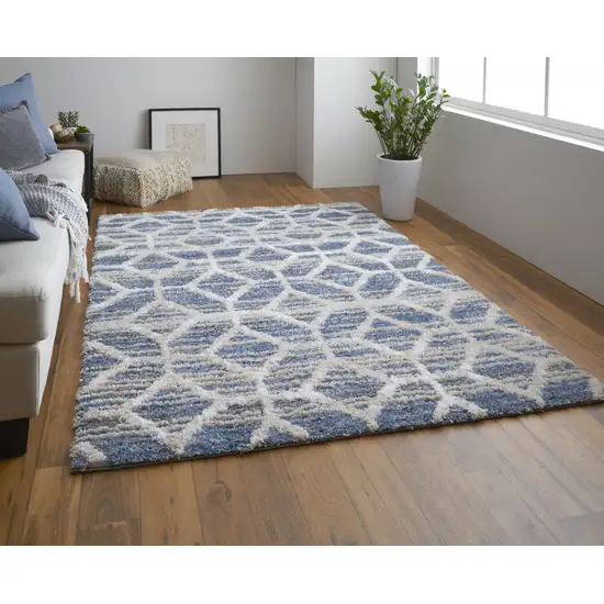 Blue And Ivory Geometric Power Loom Stain Resistant Area Rug Photo 6