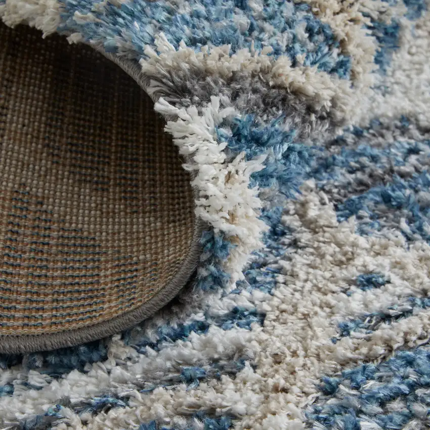 Blue and Ivory Geometric Power Loom Area Rug Photo 8