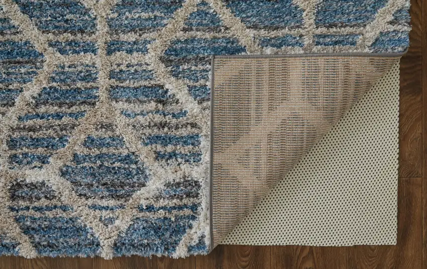 Blue And Ivory Geometric Power Loom Stain Resistant Area Rug Photo 4