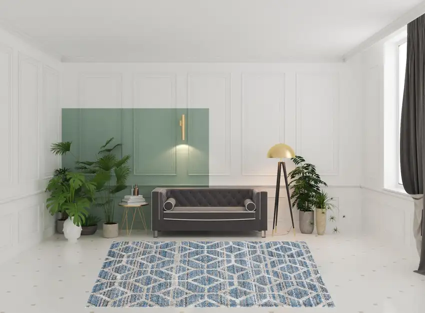 Blue And Ivory Geometric Power Loom Stain Resistant Area Rug Photo 2