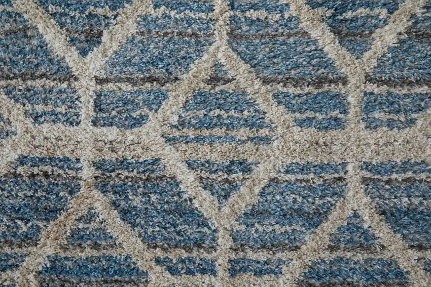 Blue And Ivory Geometric Power Loom Stain Resistant Area Rug Photo 9