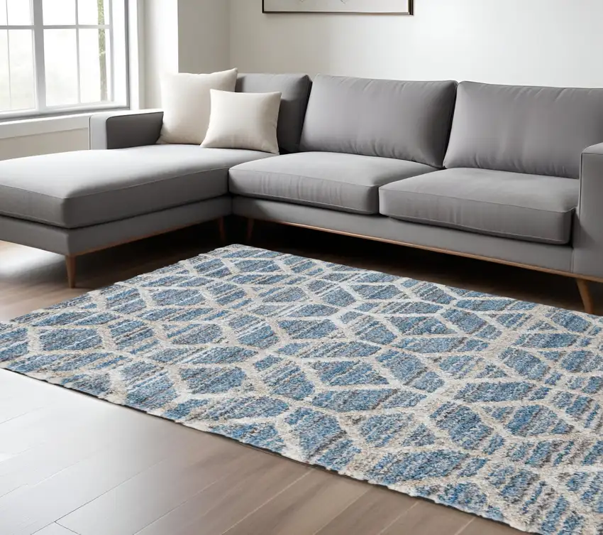 Blue and Ivory Geometric Power Loom Area Rug Photo 1