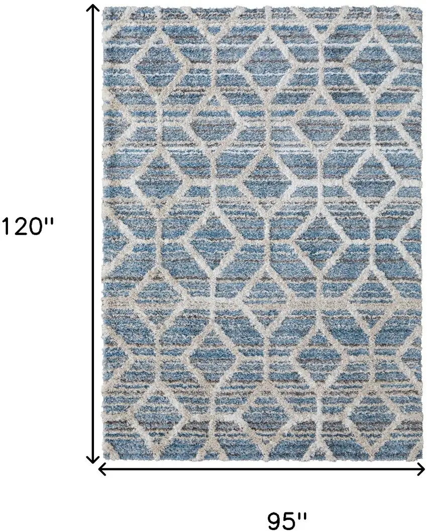 Blue And Ivory Geometric Power Loom Stain Resistant Area Rug Photo 10